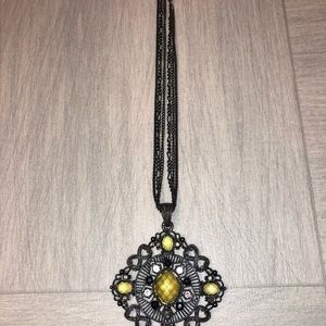 Black Chain Charm Necklace Yellow Gemstone Jewelry